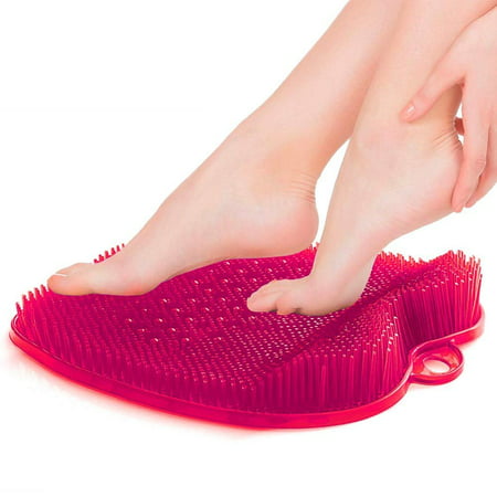 Foot Scrub Mat in Pink, In Shower Foot Scrubber Brush with Suction, Acupressure Foot Mat, Rubber Feet Cleaner for Shower and Bathtub, Toe Scrubber, Feet Circulation Massager, No-slip Feet Cleaning