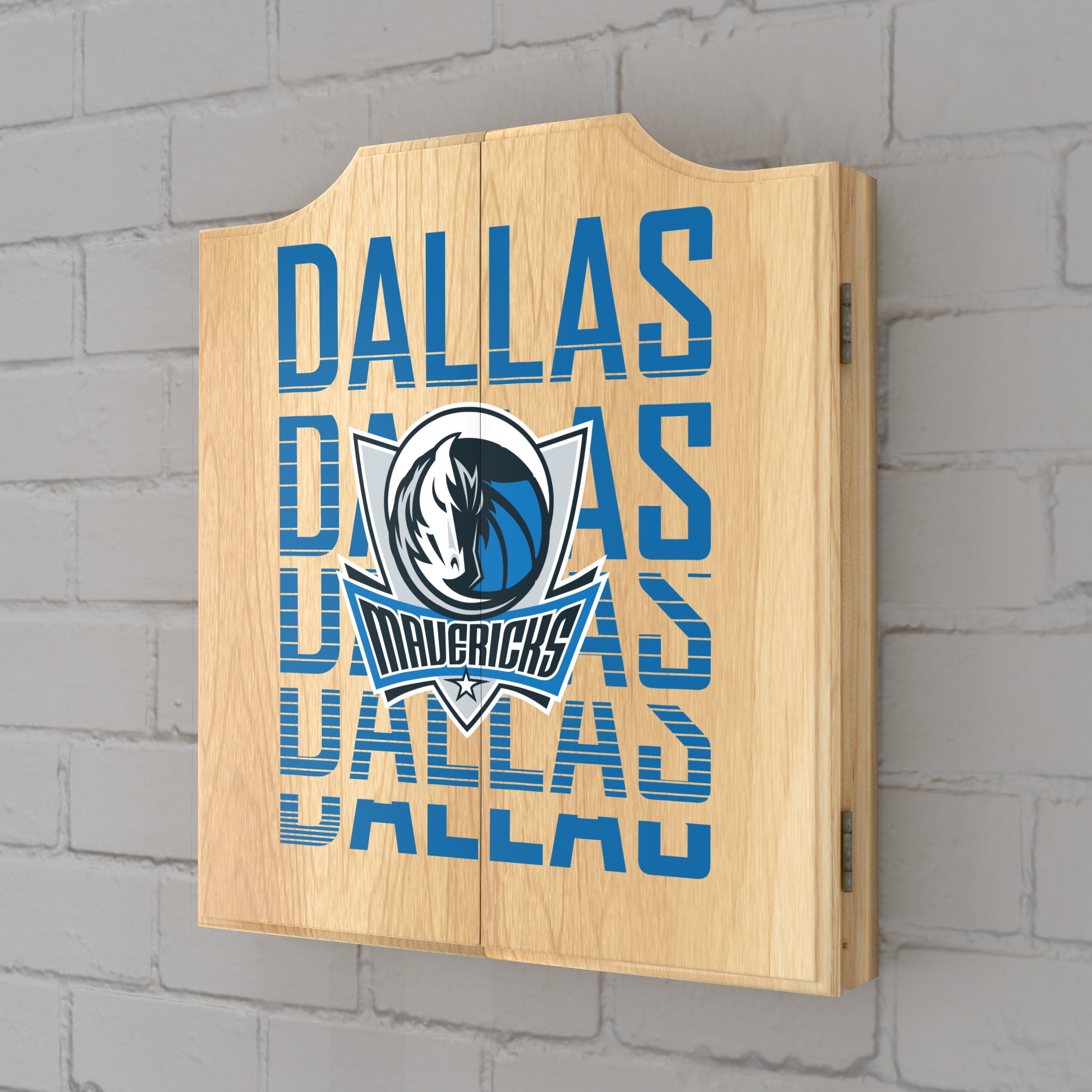 Dallas Mavericks City Dart Board Cabinet Set with 6 Steel Tip Darts