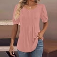 thumbnail image 2 of IYYVV Shirts For Women Puff Short Sleeve Pleated Dressy Casual Scooped Neck Summer Tops Blouses Fashion Clothes 2024 Pink S, 2 of 6