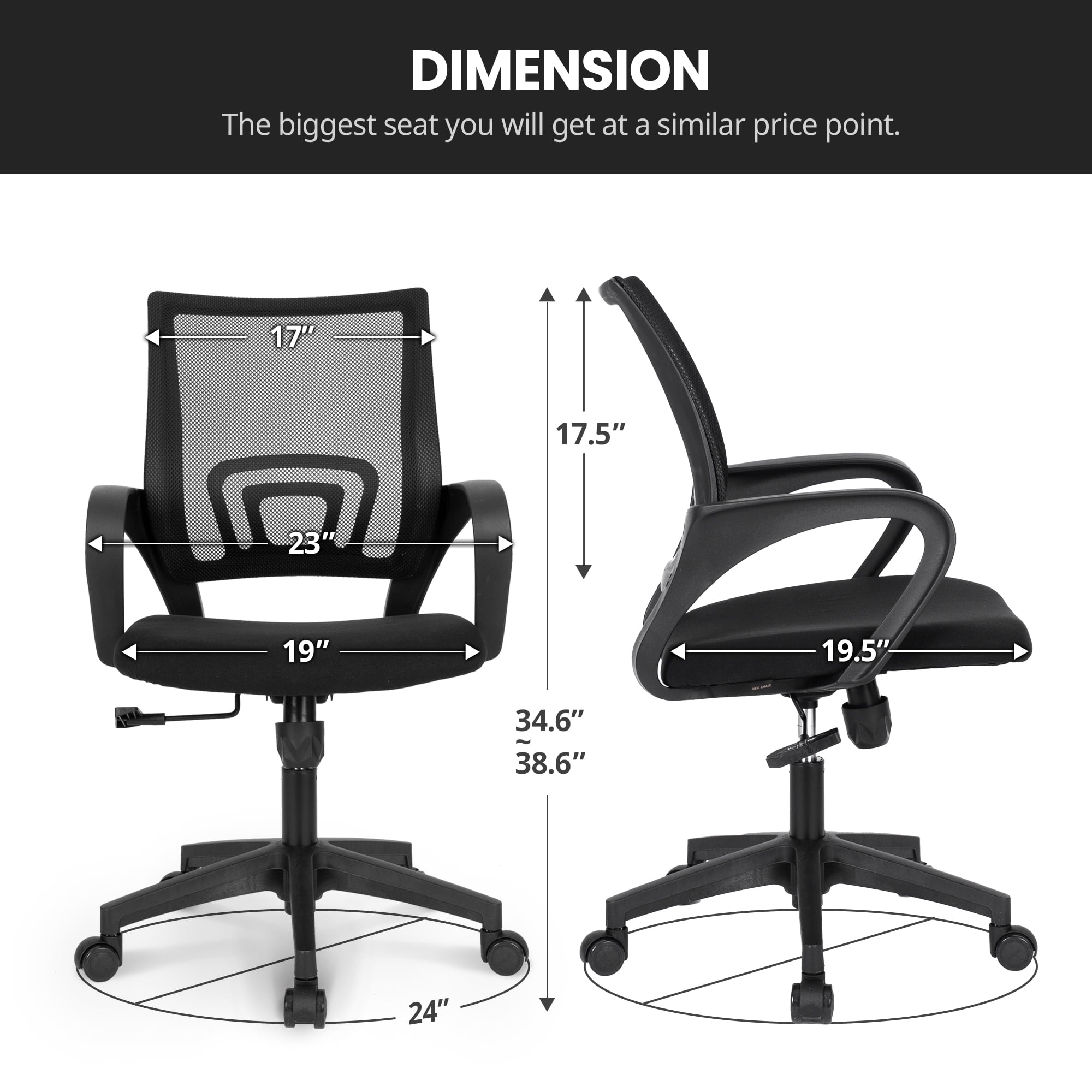 CELTOSS Office Chair, Adjustable Height, Ergonomic Lumbar Support and Armrests for Adults, Black