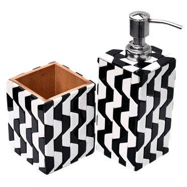 Handcrafted Black & White Bathroom Accessory Set with Lotion Soap Dispenser and Toothbrush Holder Accessories Bathroom Decor for Home and Vanity Room