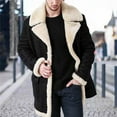 thumbnail image 2 of Men Overcoat Faux Fur Integrated Plush Lining Thickened Turndown Collar Coldproof European Style Faux Leather Lapel Jacket Coat Streetwear, 2 of 7