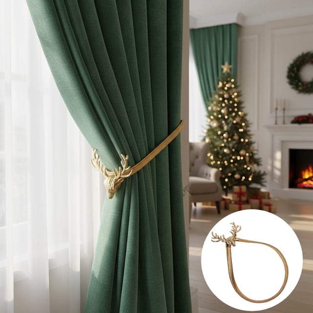 EQWLJWE Décorations de Noël pour la Maison, Décorations de Noël Extérieur Intérieur, Rideau de Cerf de Noël Attaches Réglables pour Rideaux Fins Ou Épais Décoration de Noël
