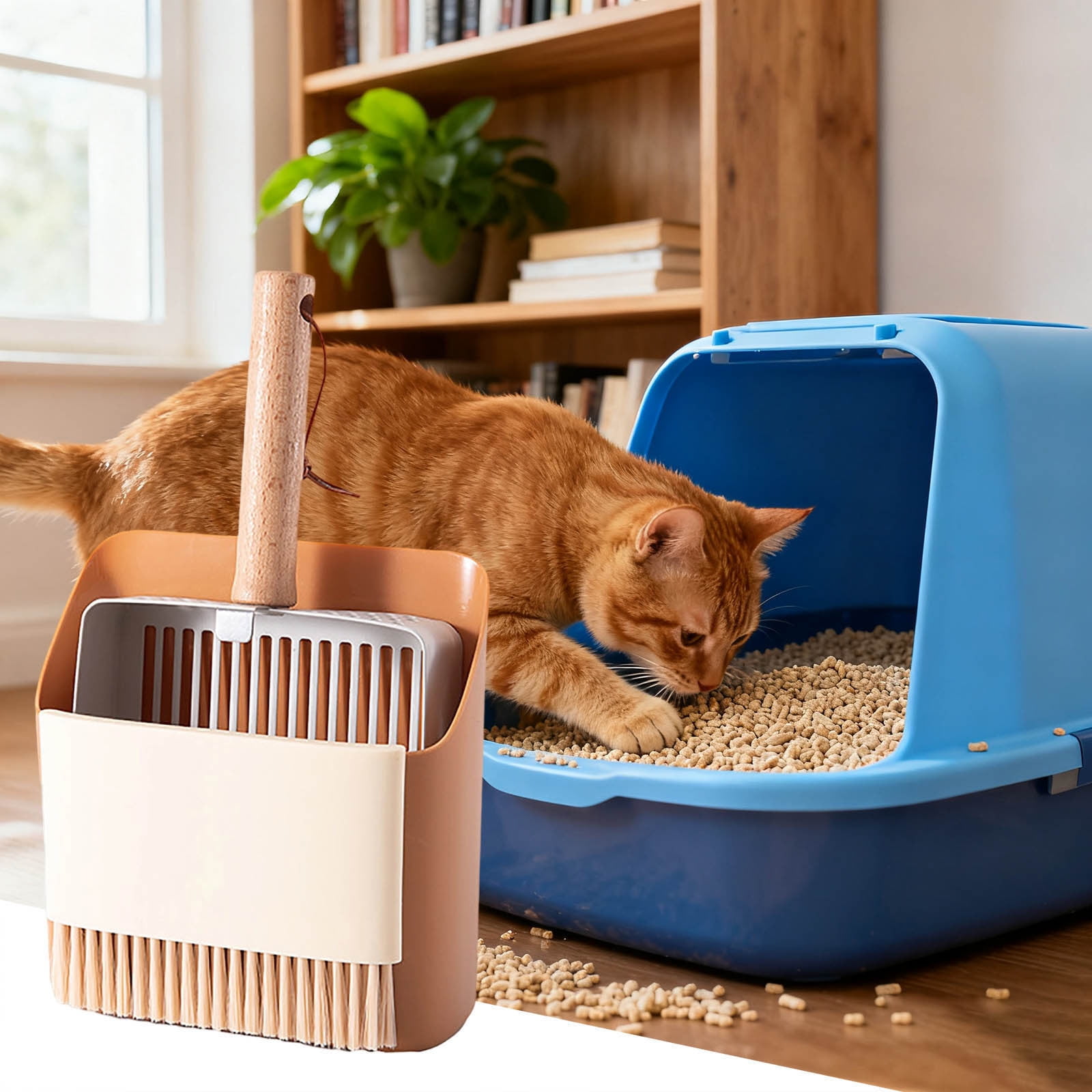 Stainless Steel Litter Scooping Stand for Cats with Grids and Holder Efficient Self-Cleaning Design for Indoor Use