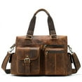thumbnail image 2 of Handbag Retro First Layer Leather Business Travel Bag Men's Leather Duffel Bag,Coffee, 2 of 2