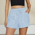 thumbnail image 2 of Striped Summer Shorts - High Waist Elastic Beach Casual Shorts, Sky Blue Striped Shorts for Women High Waisted Beach Casual Pull on Elastic Waist Summer Shorts with Pockets, 2 of 4