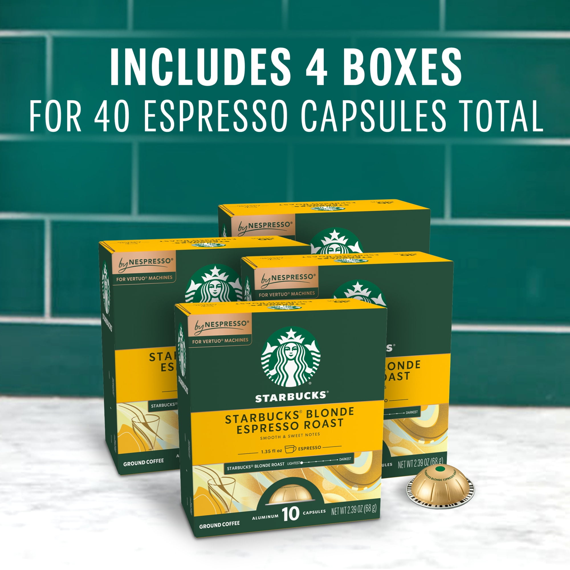 Starbucks by Nespresso Vertuo, Starbucks Blonde Espresso Roast, Nespresso Pods, 40 Count