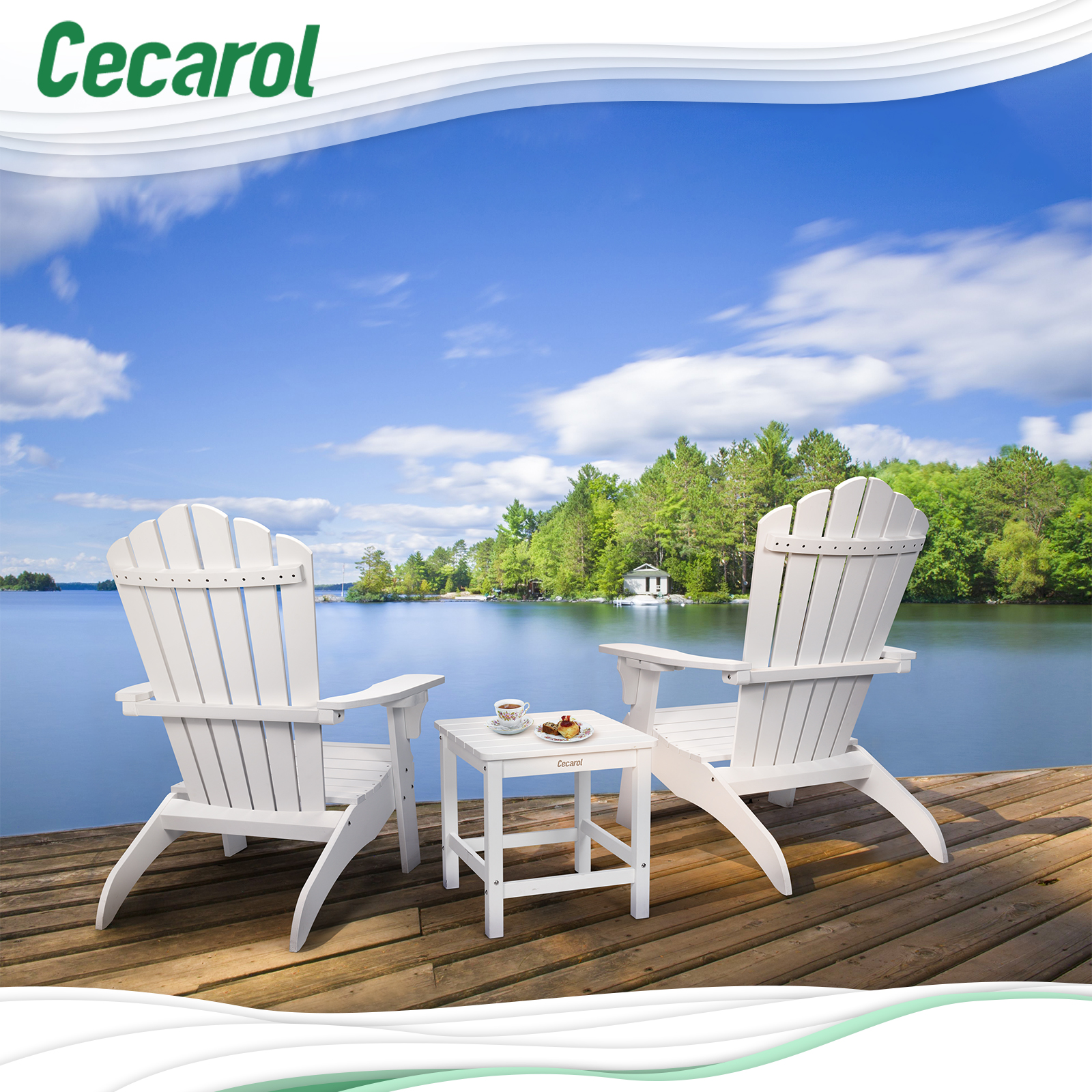 Cecarol Oversized Adirondack Chair Plastic, Outdoor Fire Pit Chair with Cup Holder, Adirondack Patio Chair Weather Resistant for Outside, Porch, Lawn, Garden- AC01, White
