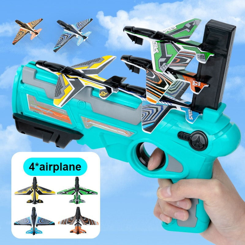 Toyvian Bubble Catapult Plane Toy Airplane One Click Ejection Model Foam Airplane with 4 Pcs Glider Airplane Launcher Outdoor Sports Toys for Boys Girls