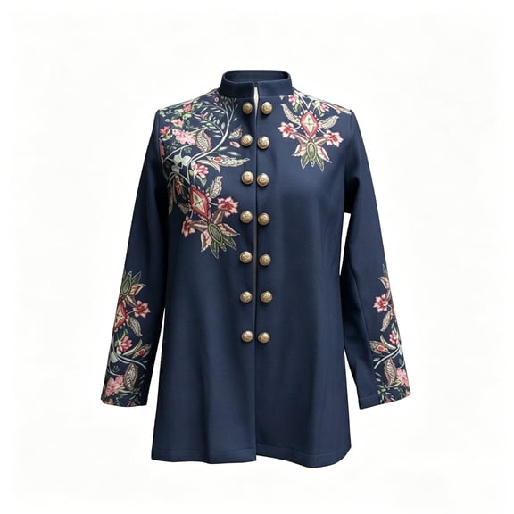 Unir Mandarin Collar Printed Blazer Jacket for Women, Double Button Detail, Casual Polyester Office Outerwear with Long Sleeves, 1 Piece, S-XXXL, Plus Size Friendly
