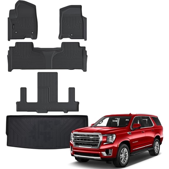 AUXKO All Weather Floor Mats & Cargo Mat for 2025-2021 Chevrolet Tahoe & GMC Yukon(Not XL) & Cadillac Escalade 7 Seat 2 Row Bucket Seat Accessories Odorless Anti-Slip Liner Black