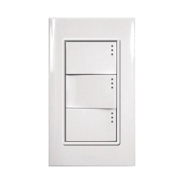 Placa de 3 Módulos con 3 Apagadores Blanco Igoto PLACA ARMADA
