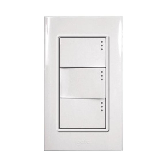 Placa de 3 Módulos con 3 Apagadores Blanco Igoto PLACA ARMADA