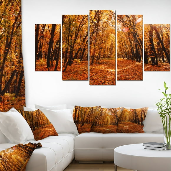 Yellow Falling Leaves in Forest