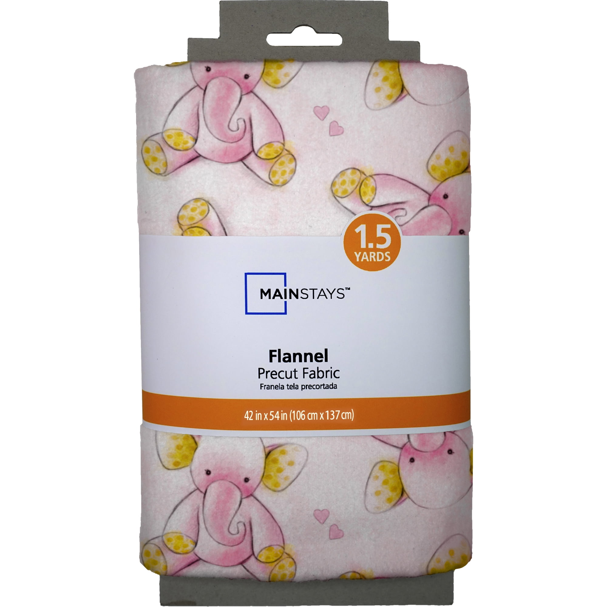 Mainstays 42" x 1.5 yd Cotton Light-Weight Flannel Sleepytime Elephant Precut Sewing & Craft Fabric, Pink