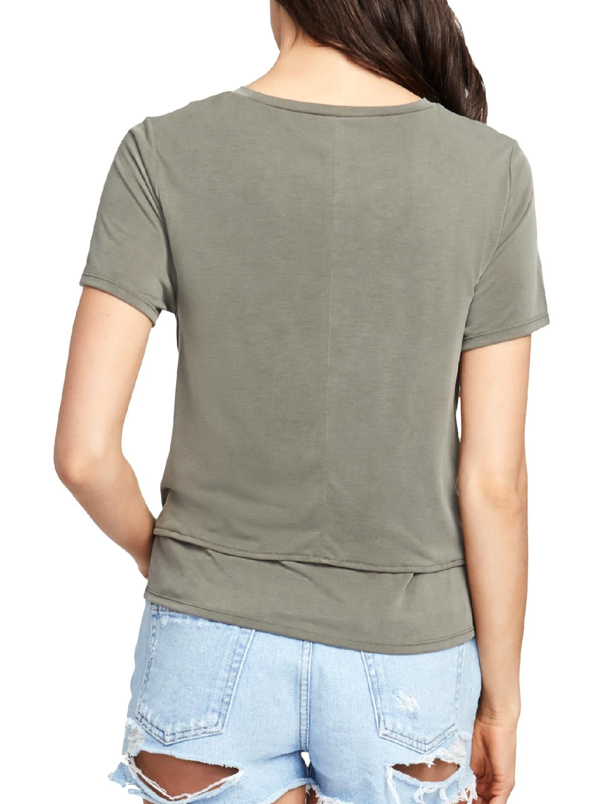 Rachel Roy Womens Cropped Tie Front Basic T-Shirt