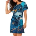 thumbnail image 2 of Logiee Blue Iceberg Leaf Wolf Print Nightgowns for Women,Soft Short-Sleeved Lightweight Sleepwear, Loose Sleepshirts, 2 of 6