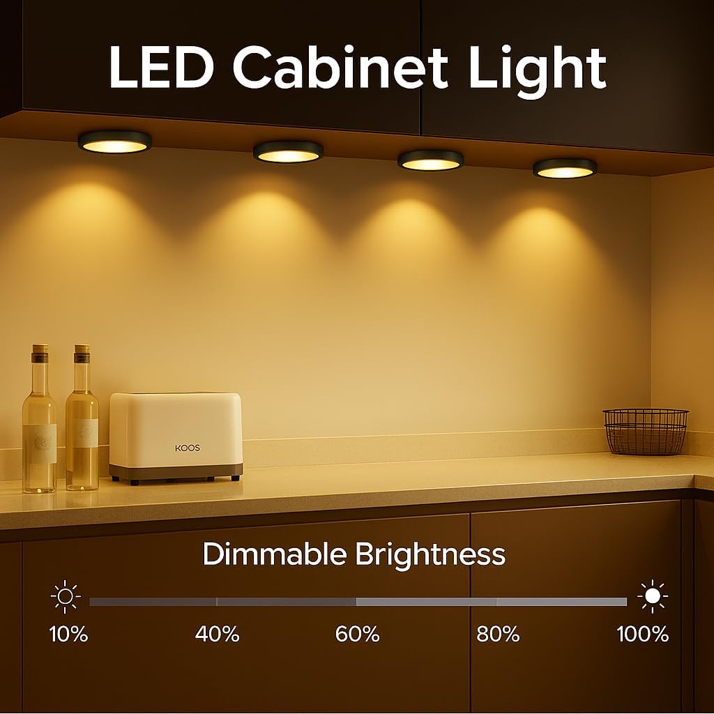 JJEAN-LED Puck Lights, Under Cabinet Lighting Black Trim, 3000K Warm White, CRI90+, Touch Dimming, All Accessories Included, Under Counter Lighting for Kitchen, Closet Lights, Safe Light, 3-Pack
