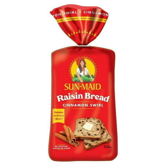Sun-Maid Cinnamon Swirl Raisin Bread, Cinnamon Raisin Bread, 16 oz Loaf (Pack of 3)
