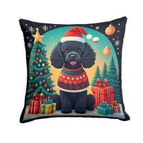 Black Toy Poodle Christmas Fabric Decorative Pillow 14 in x 14 in