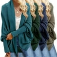 thumbnail image 4 of Women Cardigan Coat Collarless Batwing Long Sleeve Open Front Knitting Coat Elastic Cuffs Solid Color Loose Fit Knitted Cardigan, 4 of 8