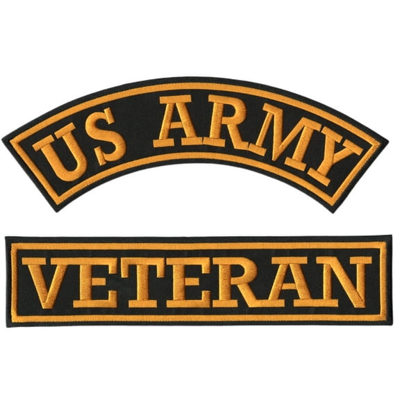 Veteran Gold Rocker Patch 12" | United States Military Vet Straight Bar Top Bottom Rockers for Motorcycle Jacket Embroidered Patch | Large Iron On - by Nixon Thread Co.