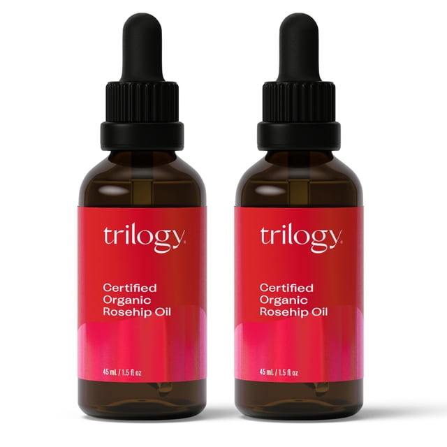 Trilogy Certified Organic Rosehip Oil Duo Nutrición Intensiva Mejora la Apariencia de Cicatrices Estrías Líneas Finas y Arrugas 1.5 fl oz cada una