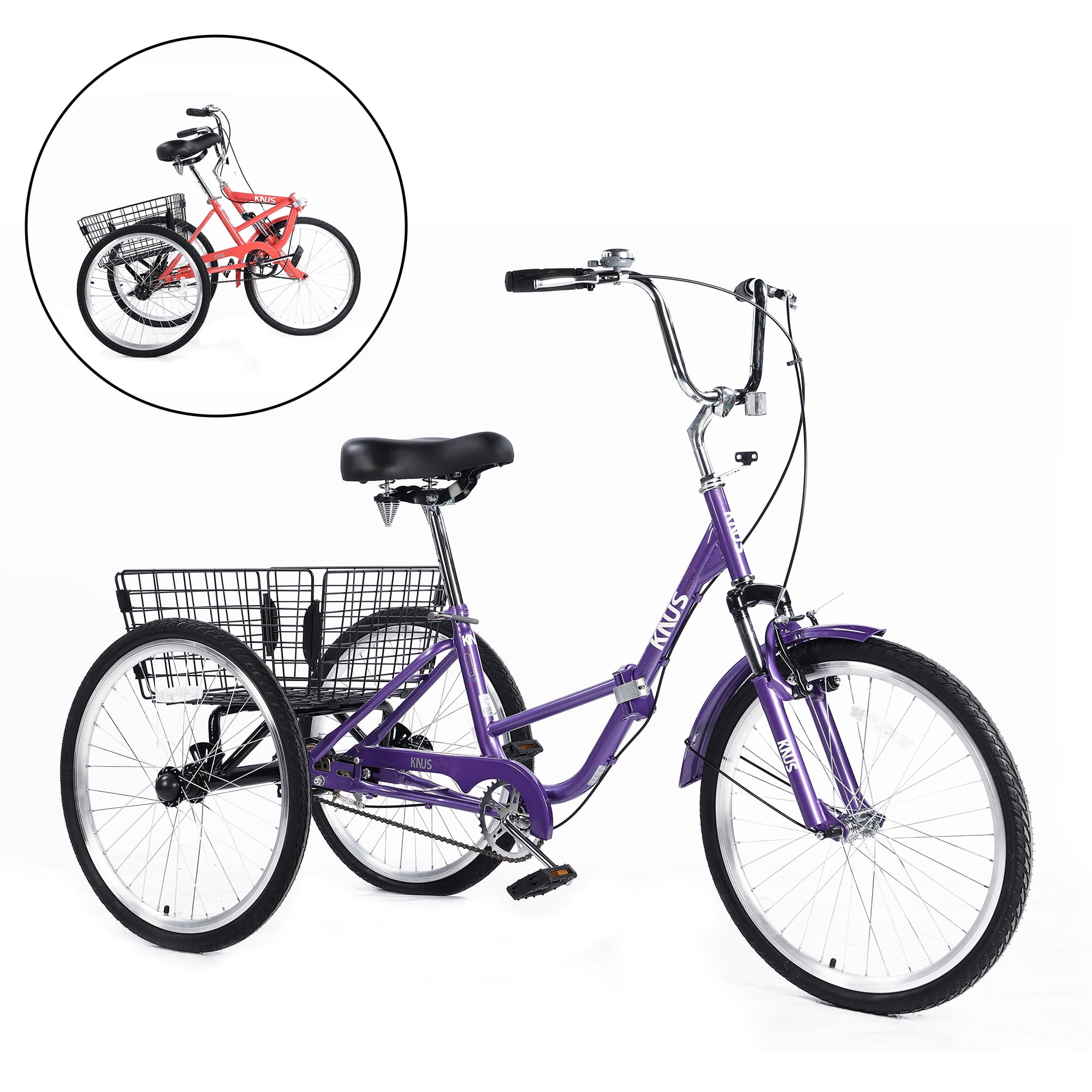 Fomas 24 inch Folding Tricycles 3 Wheel Large Basket Foldable Tricycles