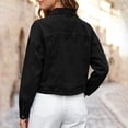 thumbnail image 7 of CBASIHI Cropped Denim Shirt Jackets for Women- Fall Long Sleeve Casual Oversized Zip Up Jean Jacket Black Size L, 7 of 7