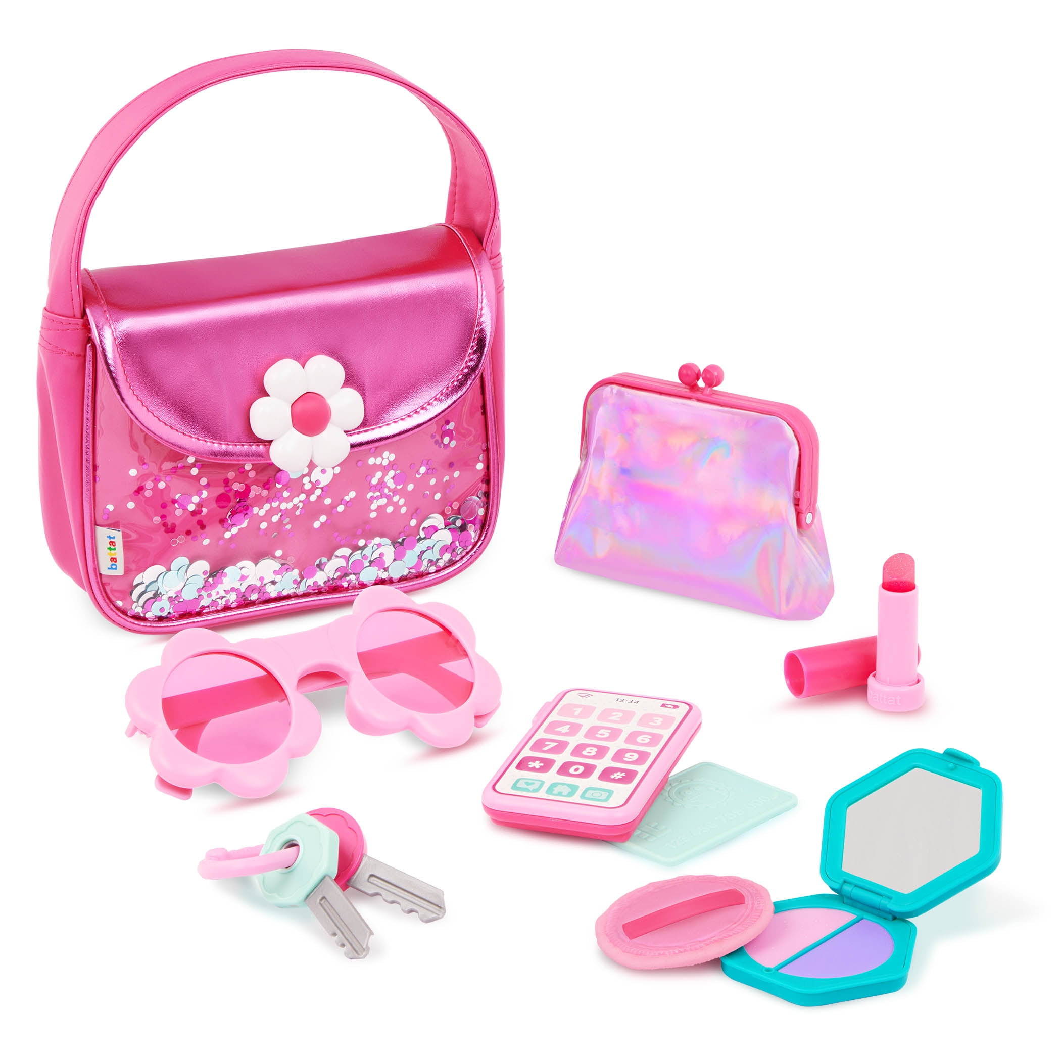 Sparkle Time Pink Purse Set with Phone Keys Card Makeup, Toddler and Preschool Toys by Battat, BATTAT PURSE SET