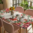 thumbnail image 3 of Cardinal Bird Table Cloths for 6 Foot Rectangle Tables, Pine Cones Poinsettia Berry Floral Beige Patio Waterproof Elastic Fitted Tablecloths, Washable Rectangular Table Cover for Camping, 3 of 8