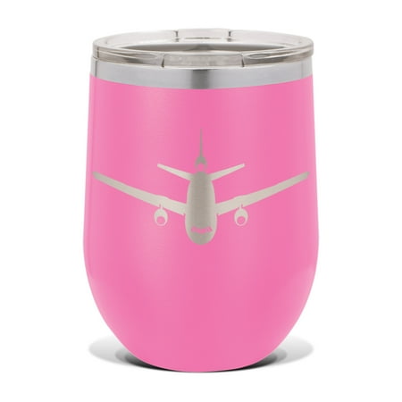 

KC-10 Extender Wine Tumbler 12 oz - Laser Engraved - Stainless Steel - Vacuum Insulated - Double Walled - Wine Glass - Stemless - Drinkware Clear Lid - kc10 tanker dc-10 dc10 tanker cargo - Pink