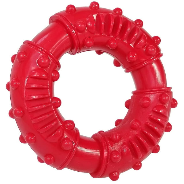 - Anillo para masticar, juguetes para perros, juguetes indestructibles de caucho natural para perros (rojo)