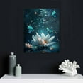 thumbnail image 5 of Nawypu  Water Lily Wall Art,Teal Butterflies Surround Water Lilies in Ocean Canvas Abstract Painting Nature Framed Artwork Ready to Hang for Bathroom Bedroom Living Room Dorm Wall Decor, 5 of 5