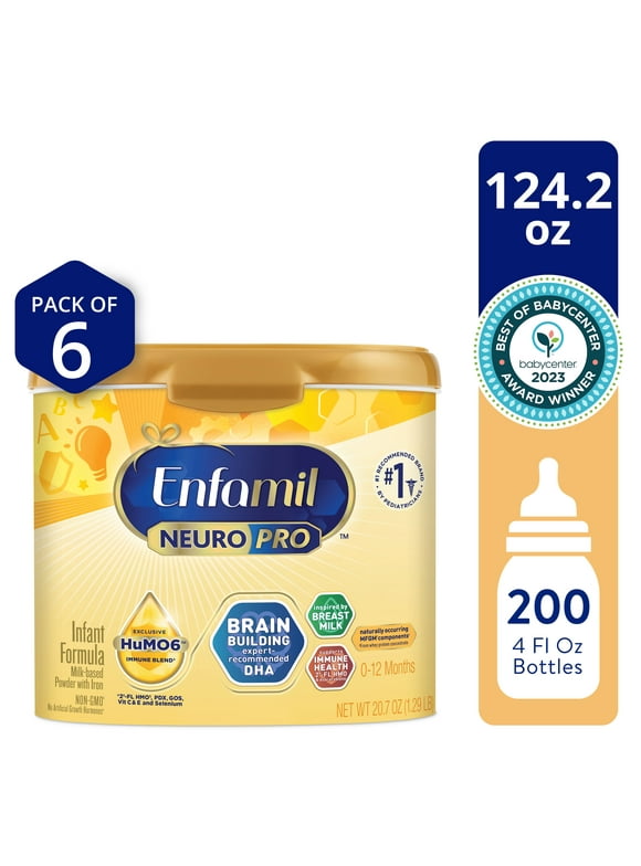 Enfamil NeuroPro Baby Formula, Milk-Based Infant Nutrition, MFGM* 5-Year Benefit, Expert-Recommended Brain-Building Omega-3 DHA, Exclusive HuMO6 Immune Blend, Non-GMO, 124.2 oz