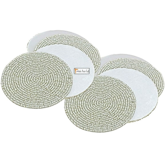 Prisha India Craft Silver Beaded Tea Cup Coasters, Set of 8