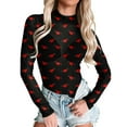 thumbnail image 4 of Valentine's Day Rompers Womens Bodysuits Women Mesh Long Sleeve Checkered Print Undershirt Sheer Mock Neck Tops See Through Going Out Blouses Shirts(Black5,XXL), 4 of 5