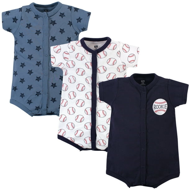 Hudson Baby Hudson Baby Boy Button Up Cotton Rompers, 3Pack