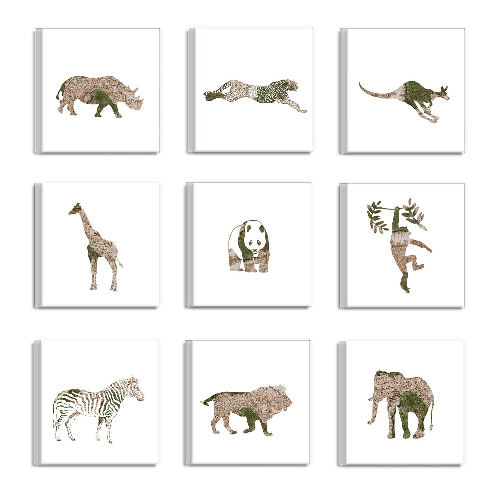 The Stupell Home Decor Collection Map Animal Adventure Safari by Daphne Polselli, 9pc Canvas Wall Art Set