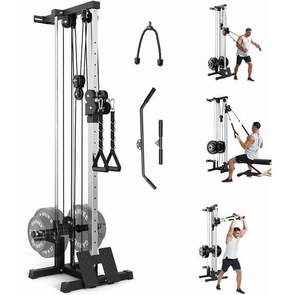 Wall Mount Cable Machine with Dual Pulley System, 18 Adjustable Positions, LAT Pulldown and Crossover Station, 400LB Capacity Home Gym Strength Training Equipment