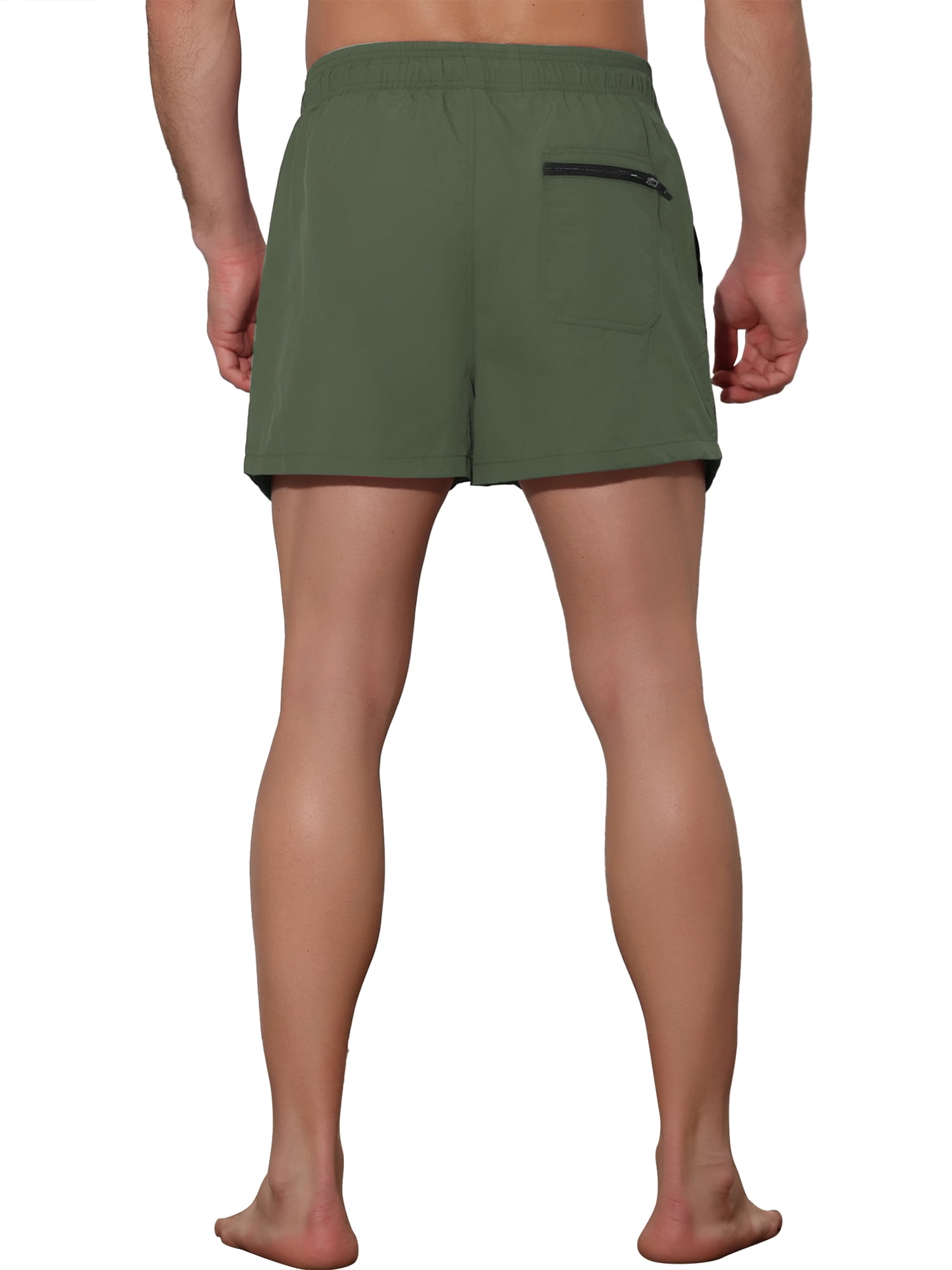 Unique Bargains Men's Vacation Solid Color Drawstring Elastic Waist Swim Short Green 36