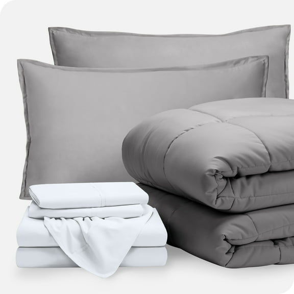 Bare Home 7-Piece Bed-in-a-Bag - Full, Light Gray with White Sheet Set