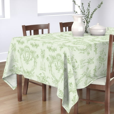 

Cotton Sateen Tablecloth 70 Square - French Vintage Rococo Floral Cottage Green Toile De Jouy Romantic Print Custom Table Linens by Spoonflower