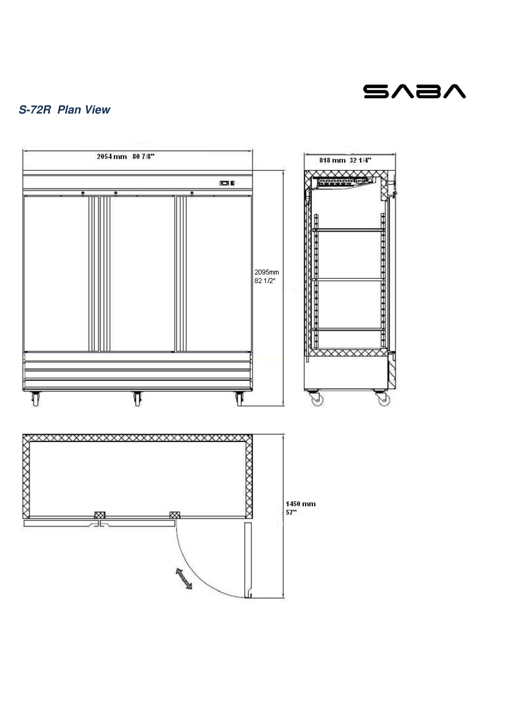 Heavy Duty Commercial 72 cu ft Solid Stainless Steel Reach-In Refrigerator (3 Doors)
