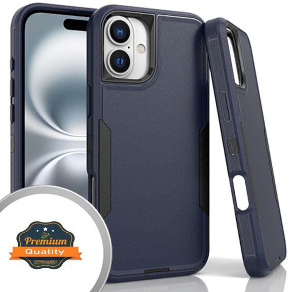 For Apple iPhone 16 Plus (6.7") Tough Hybrid Shockproof Silicone Rubber TPU Hard PC Heavy Duty Three Layer Armor Protection Phone Case Cover Fit iPhone 16 Plus, Navy Blue