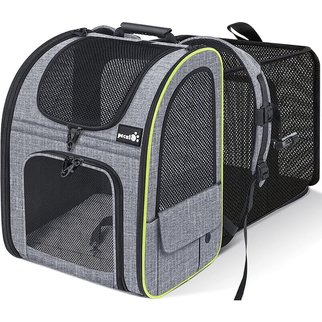 Mochila para gatos con cremallera antiapertura, plegable, expandible, para perros, con ventana de malla, color negro, para perros, gatos, mascotas