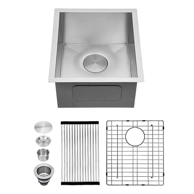 Kichae Évier de Préparation de Barre 17"x 17 Pouces Carré 18 Gauge en Acier Inoxydable Bol Simple Profond Évier de Cuisine RV