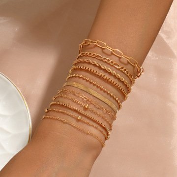 11 PCS Gold Bracelets for Women,Gold Plated Dainty Bracelets Set for Women Trendy, Gold Stackable Cuban Link Paperclip Chain Bracelet Pack Jewelry Gifts for Women