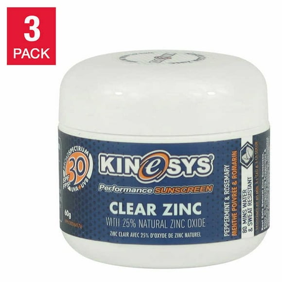 KINeSYS SPF30 Clear Zinc Natural Sunscreen Cream, 3 x 60 g