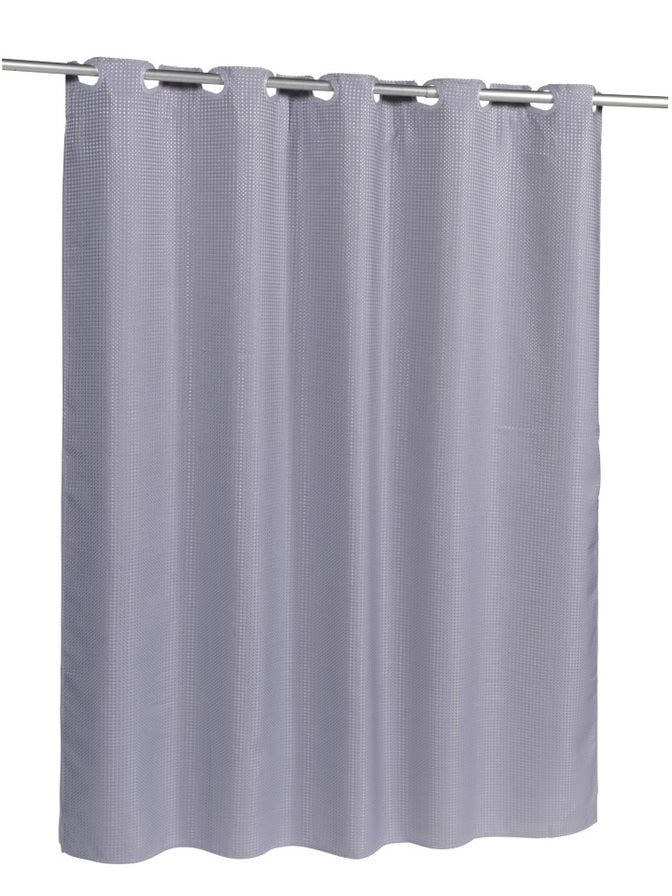 Pre Hooked™ Waffle Weave Fabric Shower Curtain in Pewter